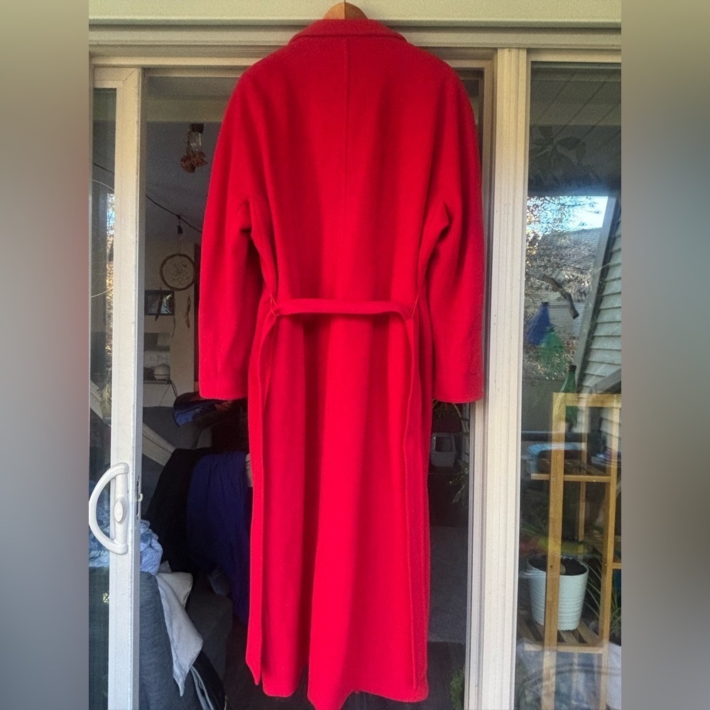 EDWARD CHAPMAN Cashmere Virgin Wool Stunning Red Long Coat S10 Like New W/ Belt - Picture 7 of 16